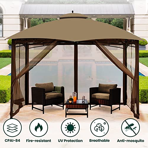 Gazebo Universal Replacement Mosquito Netting, OLILAWN 10' x 10' Outdoor Canopy Net Screen 4-Panel Sidewall Curtain, with Zippers, Easy to Instal