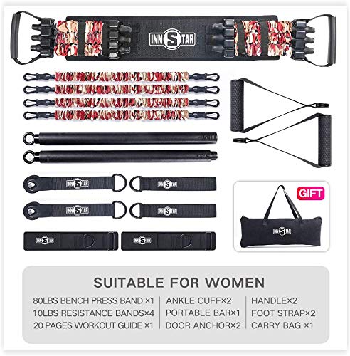 INNSTAR Portable Home Gym Set with Workout Bar, Bench Press Set, Squat Resistance Band, Door Anchor and More-Full Body Workout Equipment to Build