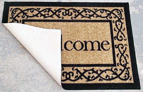 Ottomanson Rubber Back Doormat Collection, Floral Tile Design, "Welcome" Text, 51 cm x 76 cm, Multicolor