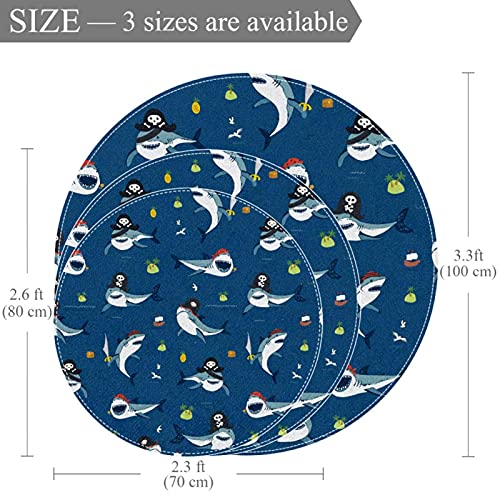 Pirate Shark CocoRound Floor Mat Soft Circular for Living Room Bedroom Playroom Home Carpet Office Swivel Chair Bedroom Bathroom Indoor Outdoor E