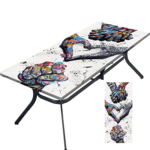 Tablecloth for Folding Table, boho Picnic Table Cover, Waterproof Fitted Table Covers for 6 Foot Tables, Elastic Rim Plastic Table Cover for Picn