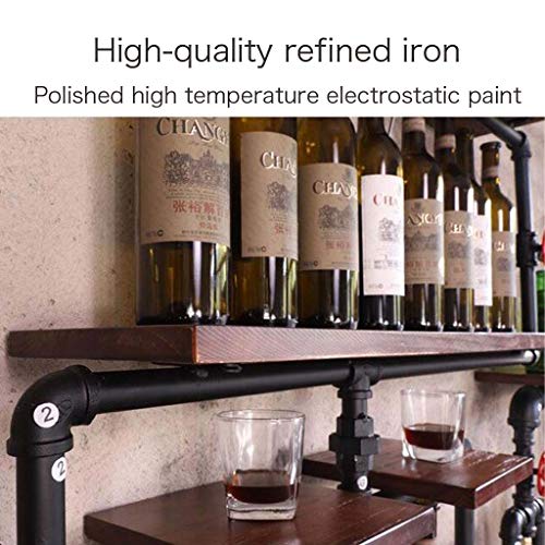EYLINK Wine Rack Wall-Mounted Metal Wine Glass Rack Pipe Hanging Bottle Holder Wooden Floating Shelf Industrial Antique Decorative Display Rack W