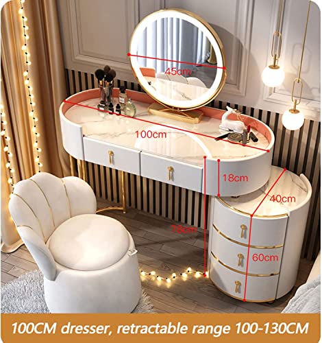 Dressing Table,Dressing Table with LED Lights Mirror Dressing Table and Cushioned Stool Vanity Makeup Desk Set with Drawerswith Adjustable Bright