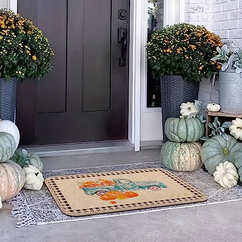 Kluevo Fall Door Mat, Fall Home Decor Fall Outdoor Rug Autumn Non-Slip Rubber Rugs for Front Door Intdoor, Pumpkin Truck Welcome Decorative Doorm