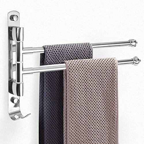 bowarepro Swivel Towel Rail 304 Stainless Steel Towel Rail Wall Mounted 30CM Chrome 2-Arm Swivel Towel for Bathroom Kitchen