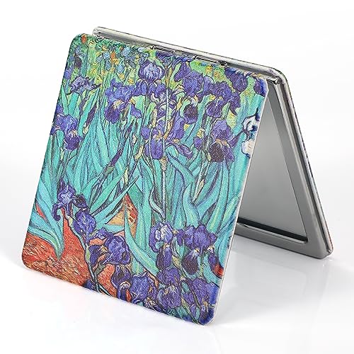 Dynippy Compact Mirror Double-Sided 1X/2X Magnifying 3.15inch Bulk Pu Leather Makeup Mirrors Square Mirror for Purses Small Pocket Portable Hand