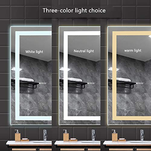 LED Bathroom Wall Mounted Mirror with Touch Sensor, Adjustable Color Temperature Warm/White/Gradient+Anti Fog+IP44 Waterproof, Bathroom Mirror, D