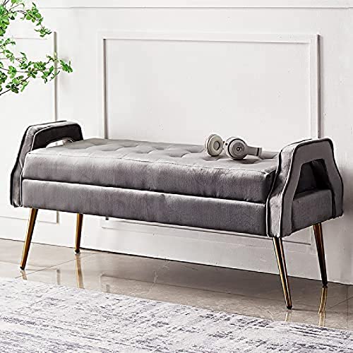 Luxurious Bedside Bench With Gold Legs, Bedroom Bench Velvet Seat, Comfortable And Versatile Entry Shoe Stool,White,100X46X55Cm(39X18X22Inch)
