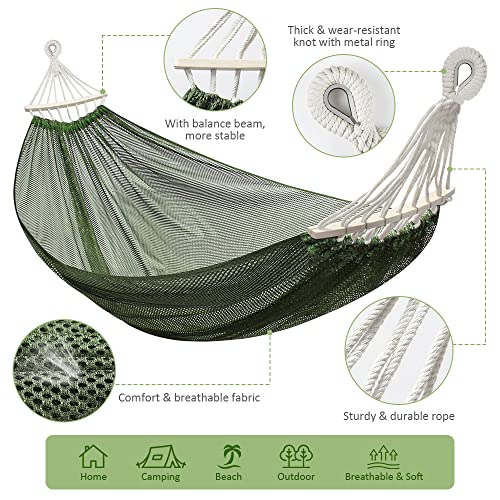 Outdoor Hammock, Super Soft and Breathable, Mesh Hammock Made of Cool Nylon with Wooden for Indoor, Balcony, Garden, Camping, Backpacking