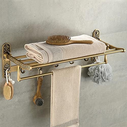 HIGOH Towel Racks,Bathroom Towel Rack Wall Mounted Towel Holder,Aluminum Foldable Antique Brass Bath Towel Rack,Active Bathroom Towel Holder,Doub