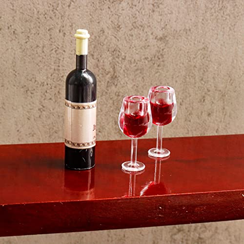 1:12 Mini Wooden House Furniture Miniature Pub Mini Bar Counter Table Chair Miniature Red Wine Glass for Mini House Decor