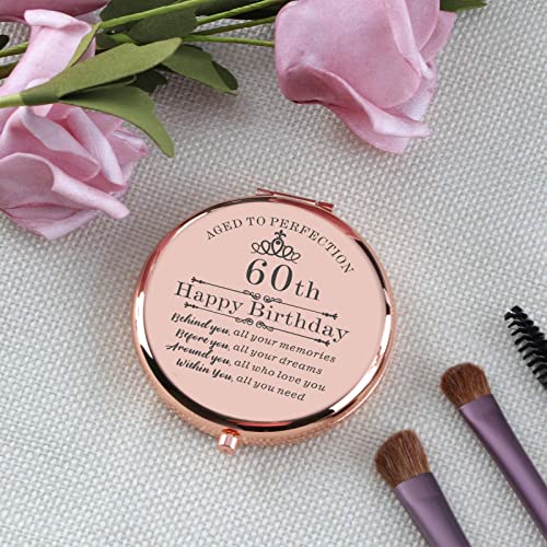 Cawnefil 60th Birthday Gifts for Women Rose Gold Compact Makeup Mirror Happy 60 Years Old Birthday Gifts for Women Turning 60th Birthday Gift for