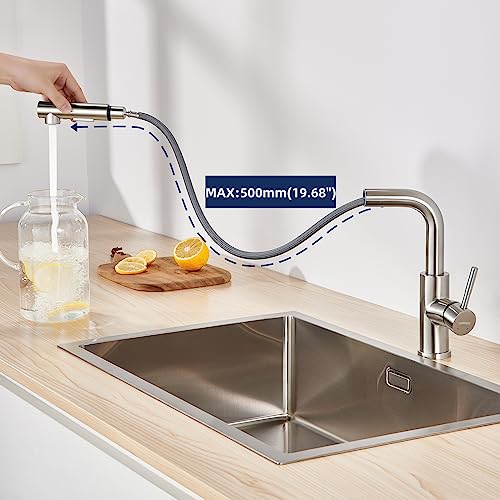 Kitchen Taps Mixer with Pull Out Spray, LONHEO 304 Stainless Steel Kitchen Tap, 360-degree Rotation Single Handle Kitchen Faucet, 2 Outlet Modes,