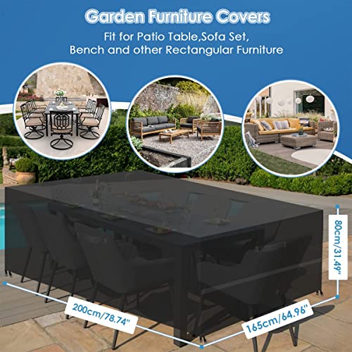 Garden Furniture Cover,200X165X80cm Garden Table Cover 600D Heavy Duty Oxford Polyester Outdoor Patio table Covers Rectangular Cover Windproof,Wa
