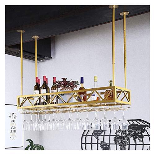 SUCHETA Hanging Wine Rack with Glass Holder and Shelf, Hanging Wine Cabinet Wine Rack Wrought Iron Bar Hanger Upside Down Wine Glass Rack Bar Dec