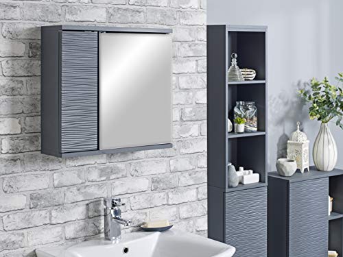 House & Homestyle Jessie Grey Ripple Mirror Cabinet, Particleboard-15mm Particleboard-3mm Particleboard-30mm Nominal MDF/Particleboard with Textu
