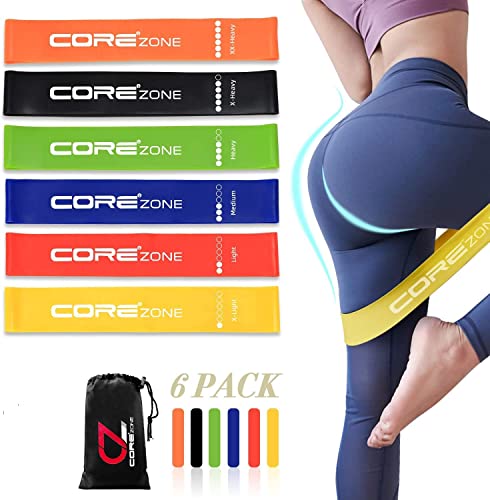 COREZONE Resistance Bands Set of 6 | Home Gym Exercise Workout Bands for Butt, Leg, Glute, Yoga, Pilates, CrossFit, Fitness, Physical Therapy, St