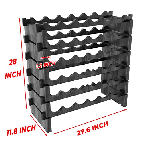 Beyond Your Thoughts Wine Rack Pine Wood 36 Bottle Capacity Stackable Storage Stand Display Shelves, Wobble-Free, Thicker Wood, Black (36 Bottle