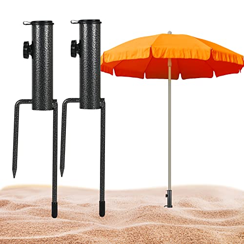 Soekodu 2 Pieces Patio Umbrella Steel Anchor with 2 Spike, Umbrella Ground Spike, Metal Sun Umbrella Ground Stake Adjustable Multifunction Paraso