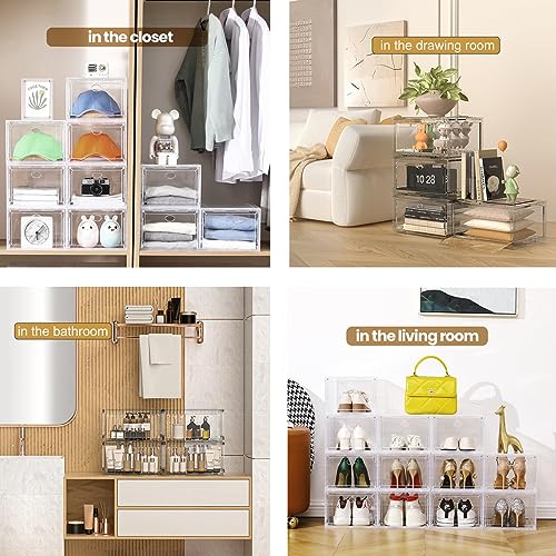 Lora Dew Shoe Storage Box,Acrylic Shoe Organizer with Magnetic Door,Clear Plastic Stackable Shoes Container for Closet,Sneaker Storage Boxes,Tran
