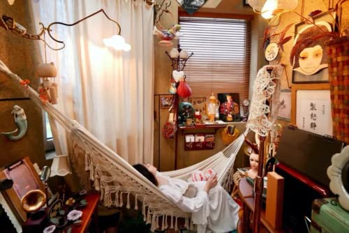 Outdoor Garden Hammock Double Hammock 2 Person Large Brazilian Hammocks Cotton Indoor Hammock for Bedroom Patio Porch Backyard w/Handwoven Macram