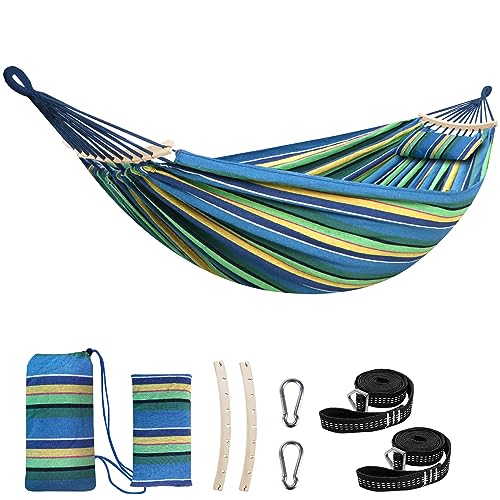 Chihee Cotton Hammock Large Soft Breathable Camping Hammock Holds Up to 660lbs Portable Tree Hammock with Detachable Spreader Bar Pillow 2 Strong