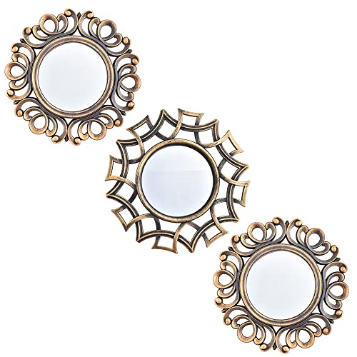 Small Wall Mirrors Decorative Set of 3 | Black and Gold Round Mirrors for Wall Decor Bedroom Living Room | Circle Mirror Wall Decor | Decorative