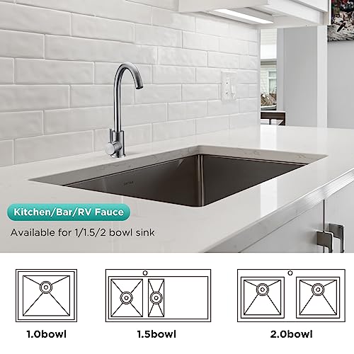 Kitchen Sink Mixer Tap SUS304 Stainless Steel Monobloc Mixer Taps with 360º Swivel Spout High Arc Single Lever Kitchen Faucet 1 Hole Mono Basin F