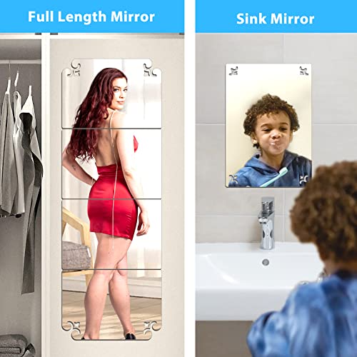 SNAIL GARDEN 5Pcs Acrylic Wall Mirror Tiles, Full Length Mirror Tiles for Dressing & Sink Acrylic Mirror Tiles for Bathroom, Frameless Wall Mirro