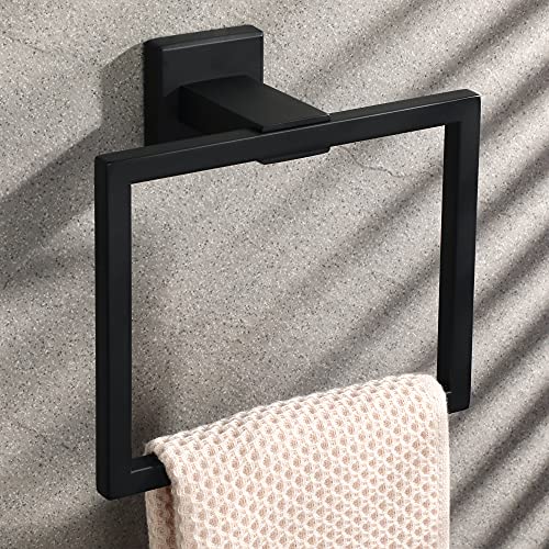 Sayayo Black Towel Rail Hand Towel Holder Towel Ring Wall Mounted for Bathroom Kitchen, SUS304 Stainless Steel Modern Square Design, EGK8009-B
