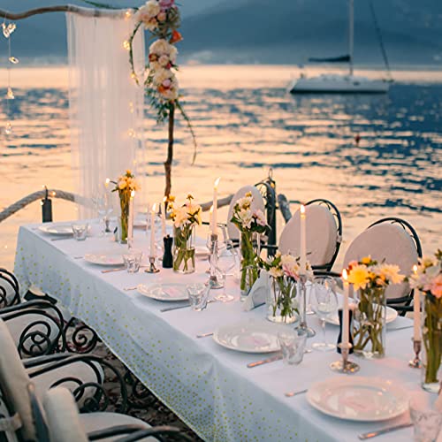 Neatiffy 6 Pack Plastic Table Cloth Picnic/Party/Banquet, Disposable/Reusable Table Cover (White Golden Dot)