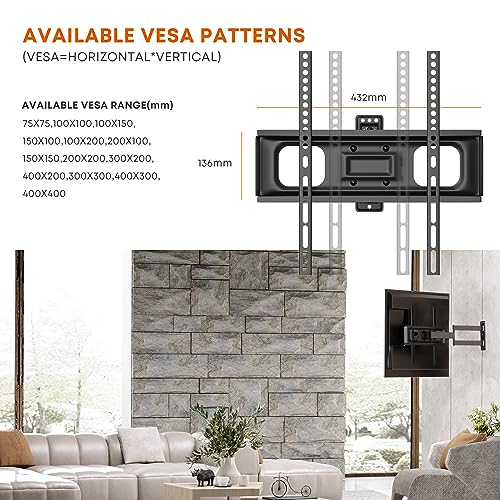 PUTORSEN TV Wall Bracket Mount Swivel and Tilt for Most 32-55 Inch LED, LCD, OLED and Plasma Flat Screen TVs up to VESA 400x400mm and 35 kg, Full