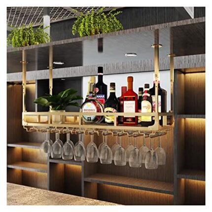 SUCHETA Ceiling Wine Glass Rack Storage Rack Wall-Mounted Adjustable Industrial Wine Rack Hanging Wine Glass Rack Home Bar Multifunctional Displa