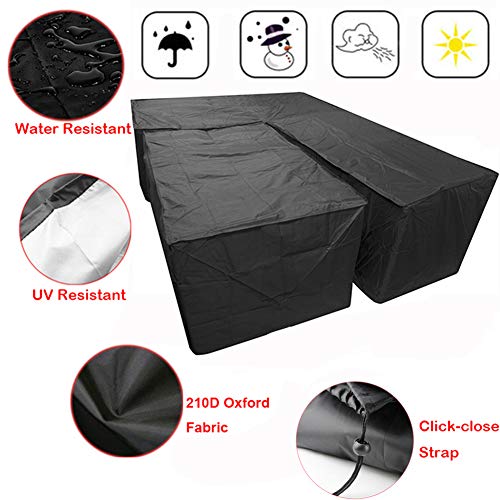 L Shaped Garden Furniture Covers - Protective Cover for Corner Sofa with Durable Hem Cord, 210D L Shaped Outdoor Sofa Cover L Shaped Patio Couch