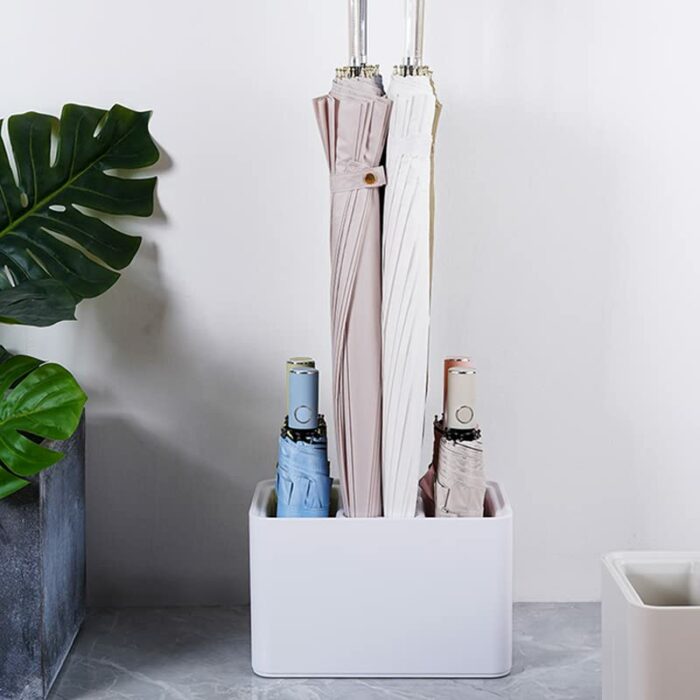 BEWBBAT Umbrella Stand Rack for Entryway, Freestanding Umbrella Holder with Removable Drip Tay, Indoor Outdoor Plastic Umbrella Organizer Holding