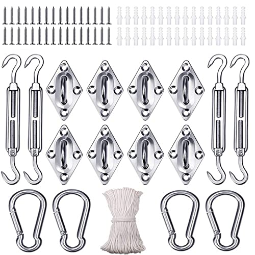 M6 Awning Attachment Set 81 PCS Sun Sail Shade Fixing Kit Canopy Tarpaulins Fixings Heavy Duty 304 Stainless Steel Hardware for Square Rectangle