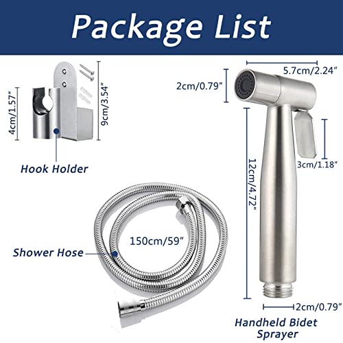 Hand Held Bidet Sprayer - Stainless Steel Sprayer Shattaf Toilet Bidet Shower Head for Bathroom Sink or Toilet - with 59-inch Hose and Bracket Ho