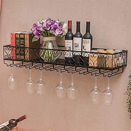 SUCHETA Hanging Wine Rack with Glass Holder and Shelf, Wine lovers Bar furniture& Wine Rack Wall Shelf Metal Iron Ceiling Rack Storage Wine Racks