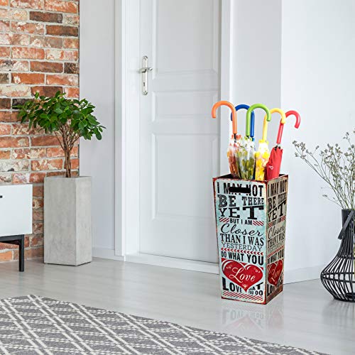 Rebecca Mobili Umbrella Holder Umbrella Stand Canvas Light Blue Rectangular Phrases Retro Entrance Home - 50 x 21 x 21 cm (H x W x D) - Art. RE47