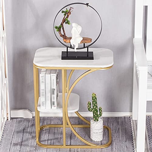 JYDQM Balcony Coffee Table Small House Marble Side Cabinet Living Room Sofa Corner Bedroom Bedside Table (Color : Gold+white marble)