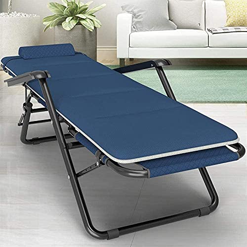 FWZJ Patio Chairs Reclining For Heavy People Folding Deck Chairs Sunbeds For Camping And Gardens Outdoor Camping Chairs-Navy+Cotton Pad-Navy+cott