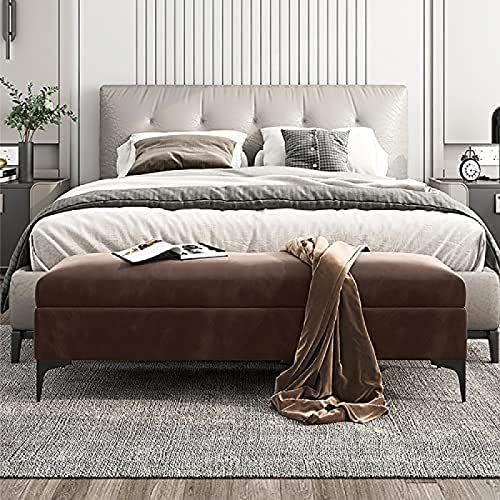 storage bench, velvet upholstered footbed bench, premium locker bedroom bench with storage, hallway shoe bench,Khaki,60x40x43cm(24x16x17inch)