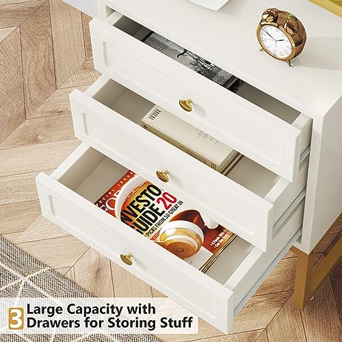 LITTLE TREE Modern Night Stand with Storage, Wood Bedside Bedroom, Tall Nightstands, Large Side End Table Metal Legs for Living Room, Easy Assemb