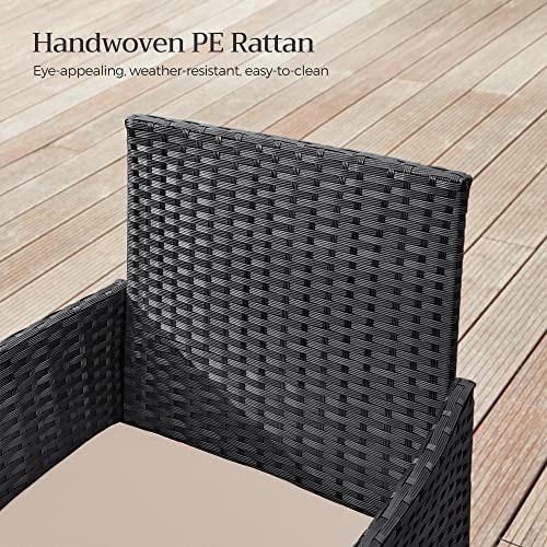 SONGMICS Garden Furniture Sets, Polyrattan Outdoor Patio Furniture, Conservatory PE Wicker Furniture, for Patio Balcony Backyard, Black and Taupe