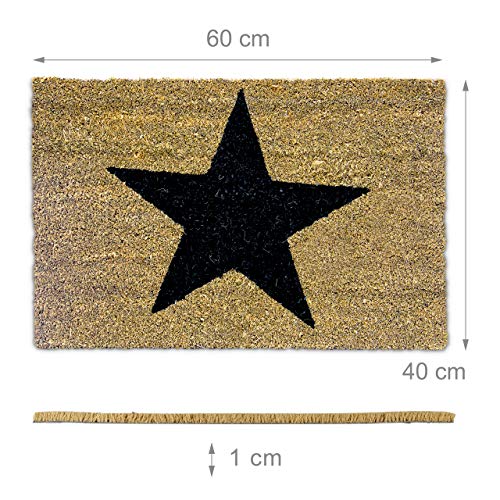 Relaxdays Natural Coconut Fibre Coir STAR Doormat Door Mat Welcome Mat w/ Anti-Slip Rubber PVC Underside, Brown