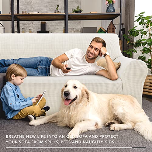 Deconovo Stretch Slipcovers Jacquard Sofa Cover Anti-Slip Polyester Spandex Elastic Fabric Sofa Protector(Two Seater, White)