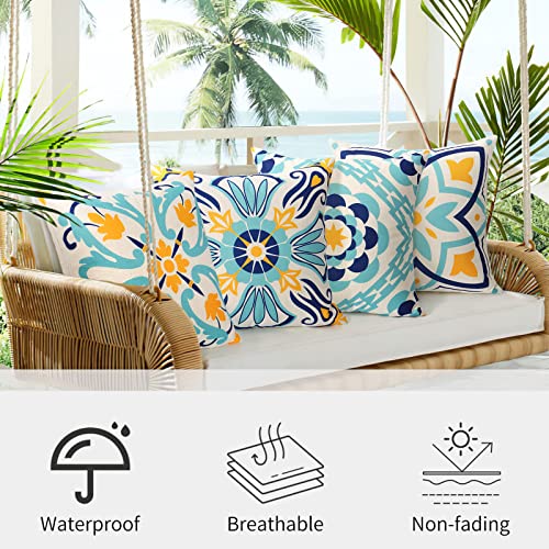 Dremisland Outdoor Waterproof Throw Cushion Covers 18x18 Inch Set of 4 Floral Printed Pillow Covers Boho Farmhouse Outdoor Decorative Pillowcases