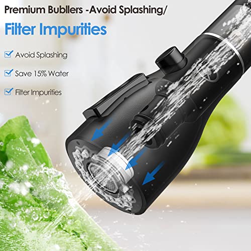 Pakuyi Kitchen Sink Taps 360° Swivel Kitchen Faucet Single Handle Single Lever High Arc Kitchen Mixer Tap with Pull Out Sprayer with 2 Modes Spra