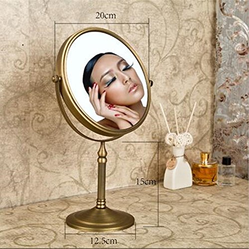 Leyden Antique Brass Makeup Mirror, 3X Magnifying Vanity Mirror Tabletop Double Side 7.8 Inch Bathroom Hardware Accessories