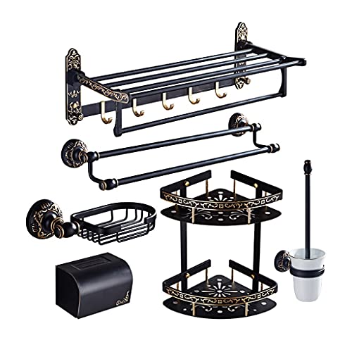 DINGZZ Bathroom Towel Rack Towel Rack Space Aluminum Black Gold Bathroom Pendant Towel Bar Toilet Rack Set